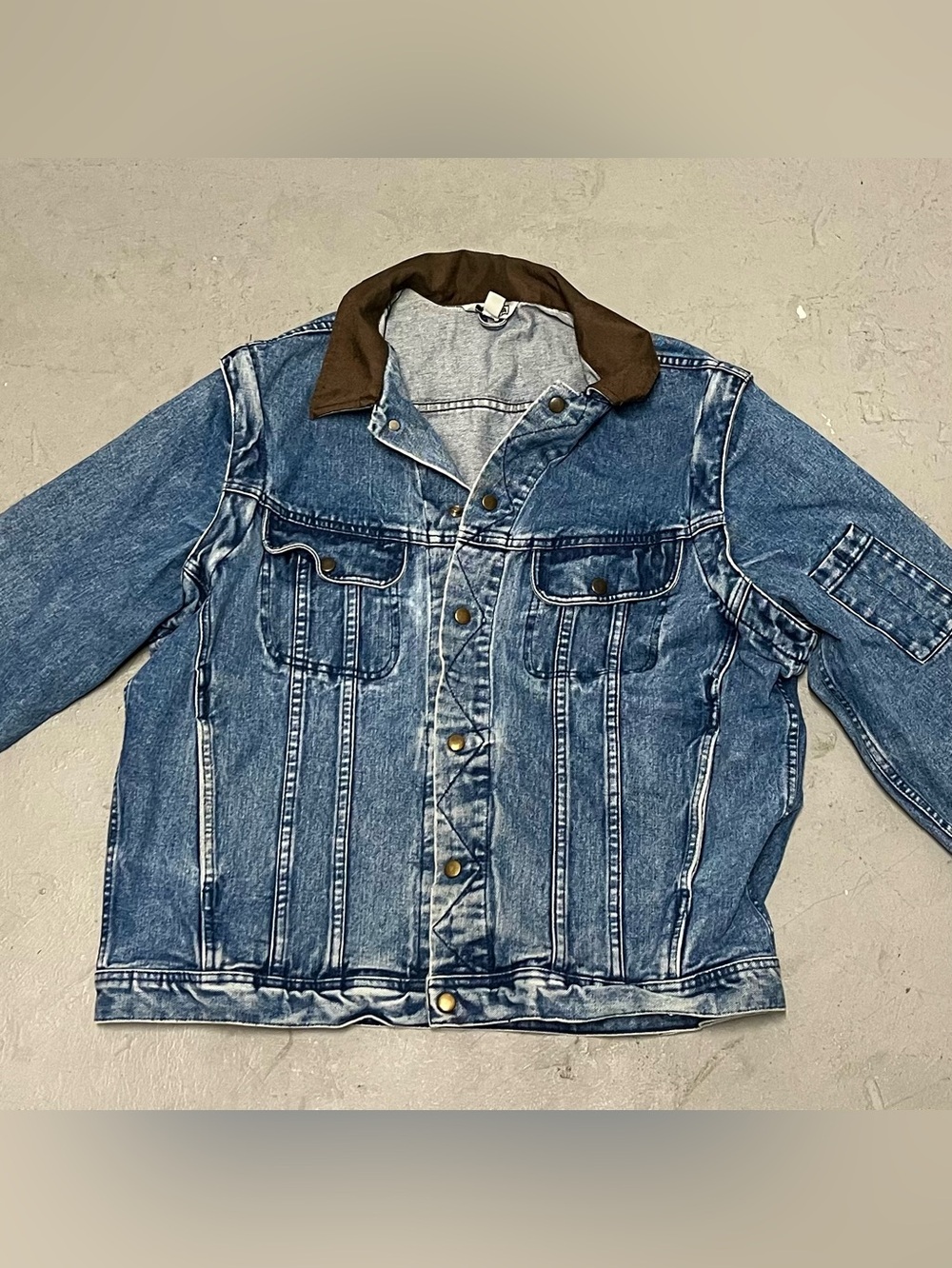 Men's Blue Denim Jacket with Brown Corduroy Collar